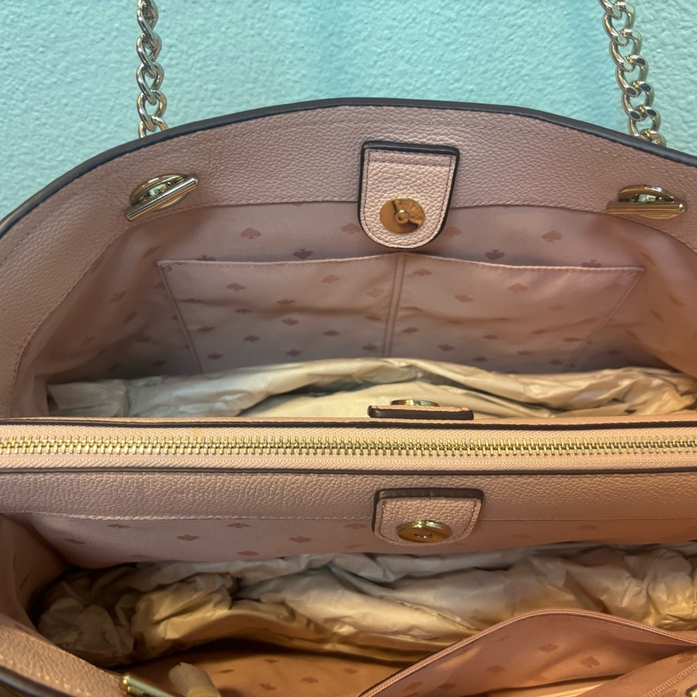 🩷NWT KATE SPADE ♠️ Blush Pink Pebbled Leather Chain-Handle Tote - Picture 5 of 6